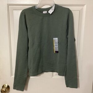 NWTs NOBO junior crew waffle long sleeve tee L(11-13) green midnight